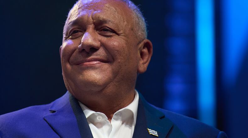 Gadi Eisenkot, former Israeli military Chief of Staff and leader of the centrist party Yashar ("Straight"), speaks at the Drom HaSharon Regional Council in Israel during the launch of his party's election campaign Tuesday, June 30, 2026. (AP Photo/Ariel Schalit