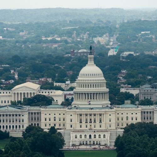 The U.S. Capitol is seen from the Washington Monument, Thursday, July 9, 2026, in Washington. (AP Photo/Julia Demaree Nikhinson)