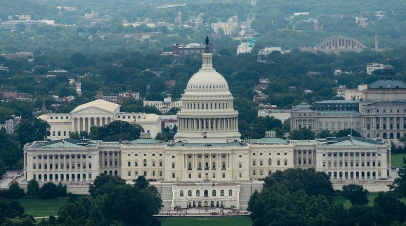 The U.S. Capitol is seen from the Washington Monument, Thursday, July 9, 2026, in Washington. (AP Photo/Julia Demaree Nikhinson)
