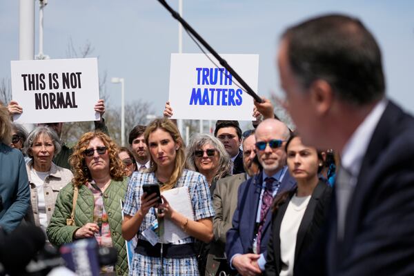 Acting U.S. Attorney John J. Durham speaks during a news conference after former U.S. Rep. George Santos was sentenced to more than seven years in prison for fraud and identity theft, Friday, April 25, 2025, in Central Islip, N.Y. (AP Photo/Julia Demaree Nikhinson)