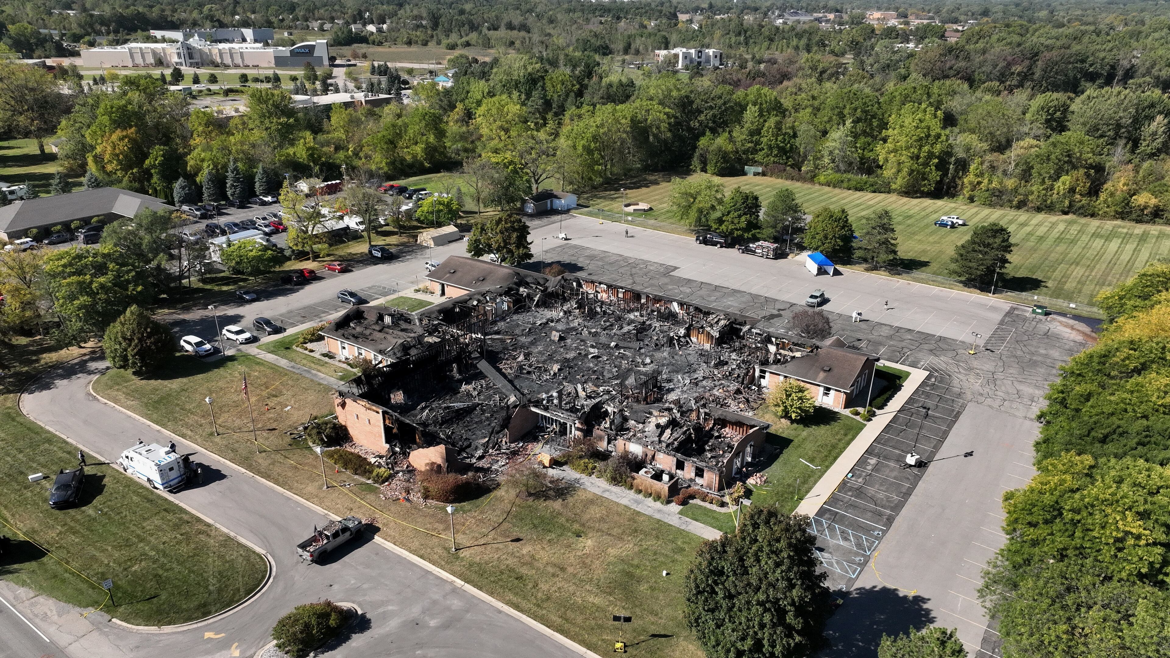 FILE - Little remained of The Church of Jesus Christ of Latter-day Saints chapel the day after a former Marine opened fire and set the building ablaze in Grand Blanc Township, Mich., Monday, Sept. 29, 2025. (AP Photo/Mark Vancleave, File)