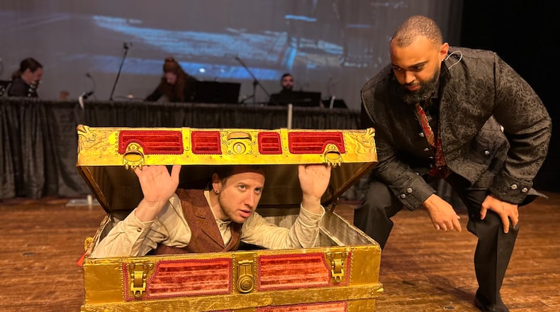 Rob Millerick (left) and Marcus Hopkins-Turner as, respectively, Leporello and Don Giovanni in Maxam Productions' ”Mozart’s Don Giovanni — a rock opera,” through April 21 at 7 Stages.