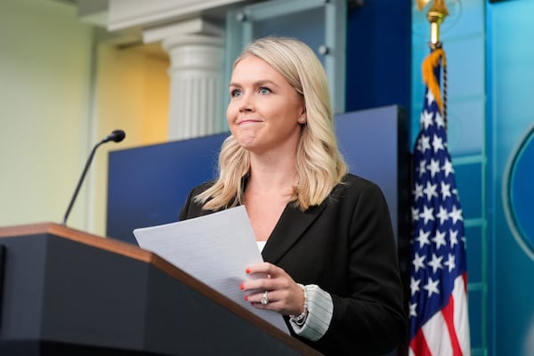 White House press secretary Karoline Leavitt speaks with reporters in the James Brady Press Briefing Room at the White House, Monday, July 7, 2025, in Washington. (AP Photo/Alex Brandon)