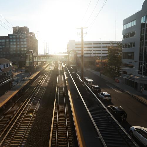 Tracks are empty at Mineola train station as Long Island Rail Road workers enter the third day of their strike, Monday, May 18, 2026, in Mineola, N.Y. (AP Photo/Heather Khalifa)