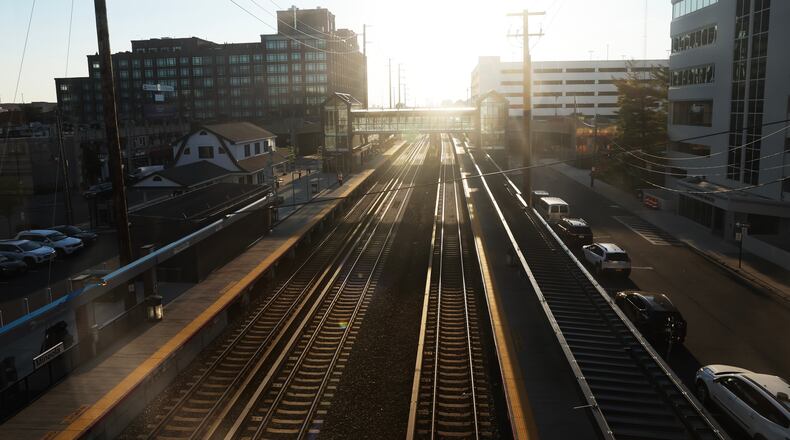 Tracks are empty at Mineola train station as Long Island Rail Road workers enter the third day of their strike, Monday, May 18, 2026, in Mineola, N.Y. (AP Photo/Heather Khalifa)