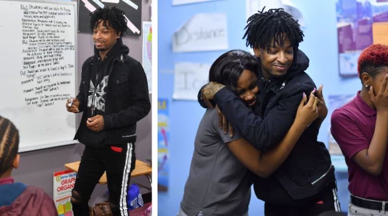 Rapper 21 Savage, who has a hit song called "Bank Account," talked to students about how to grow their own bank accounts.