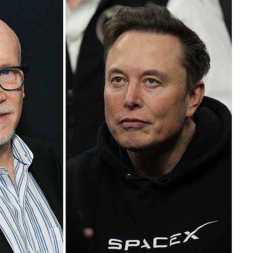 This combination of images show filmmaker Alex Gibney, left, and Elon Musk. (AP Photo)