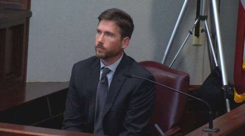 Billy Kirkpatrick, a close friend of Justin Ross Harris who runs an AIDS outreach program in Alabama, testifies at Harris’ murder trial at the Glynn County Courthouse in Brunswick, Ga., on Wednesday, Nov. 2, 2016. Kirkpatrick says that Harris asked him to be an “accountability partner” to help him address his problems with pornography. (screen capture via WSB-TV)