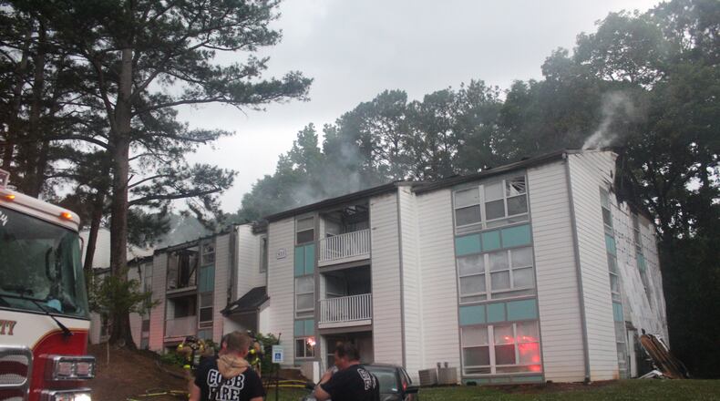 The fire was burning in the building’s attic when crews arrived.