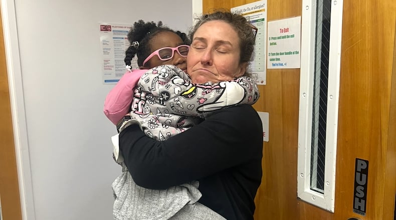 Dr. Dorsey Norwood greets her patient Jahniela Clark, 5, at her office. February 26, 2025. Patricia Murphy/AJC