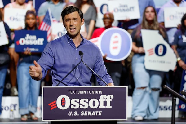 U.S. Sen. Jon Ossoff speaks during a campaign rally in Atlanta last month. (Miguel Martinez/AJC)