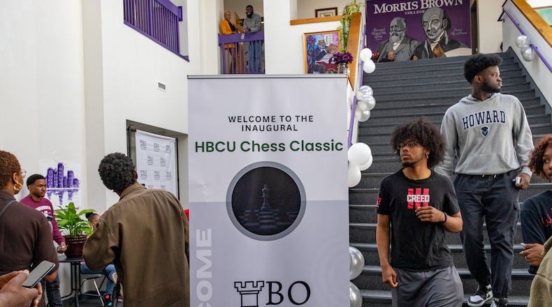 The first HBCU Chess Classic was held at Morris Brown College in Atlanta on Saturday, April 22, 2023. The tournament brought together students from Clark Atlanta University, Howard University, Morehouse College, Spelman College and other historically Black colleges and universities; as well as younger students and supporters who also played chess in the hallways. A guest columnist says the schools have been, and remain great resources for addressing societal challenges. (Jenni Girtman for The Atlanta Journal-Constitution)