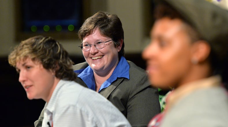 Wende Ballew (center) founded Reforming Arts to help inmates develop coping skills through theater. Here she and former inmates Meagan Williams (left) and Shannon Munroe answer questions from the audience after a public performance.