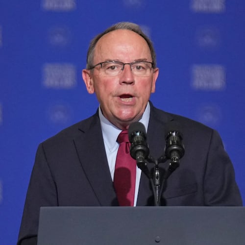 FILE - Rep. Tom Tiffany, R-Wis., speaks at the Wisconsin Air National Guard facility at Milwaukee Mitchell International Airport, July 8, 2026, in Milwaukee. (AP Photo/Mark Schiefelbein, Pool, File)