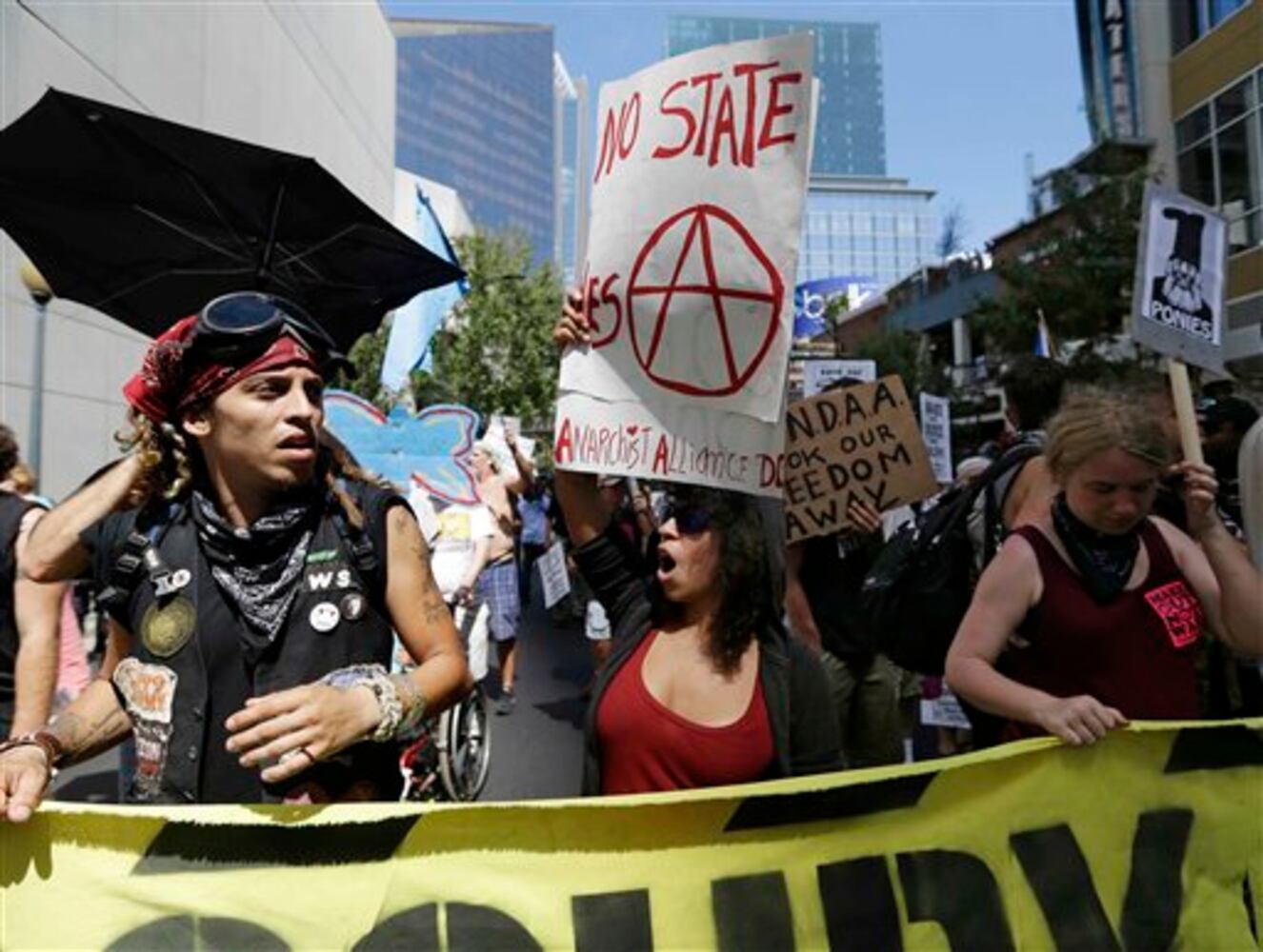 Signs seen for and against DNC in Charlotte