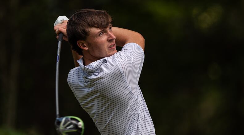 Georgia Tech junior Luke Schniederjans lets it rip during the Carpet Capital Collegiate back in September. (Photo by Clyde Click/Georgia Tech Athletics)
