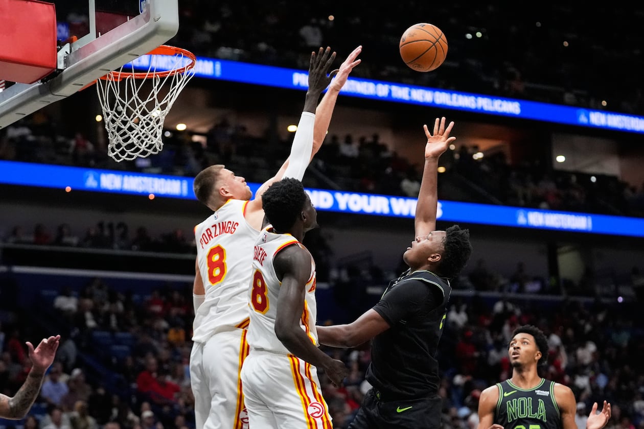 Kristaps Porzingis had a team-high 29 points for the Hawks in a 115-98 win over the New Orleans Pelicans on Saturday. (Gerald Herbert/AP)