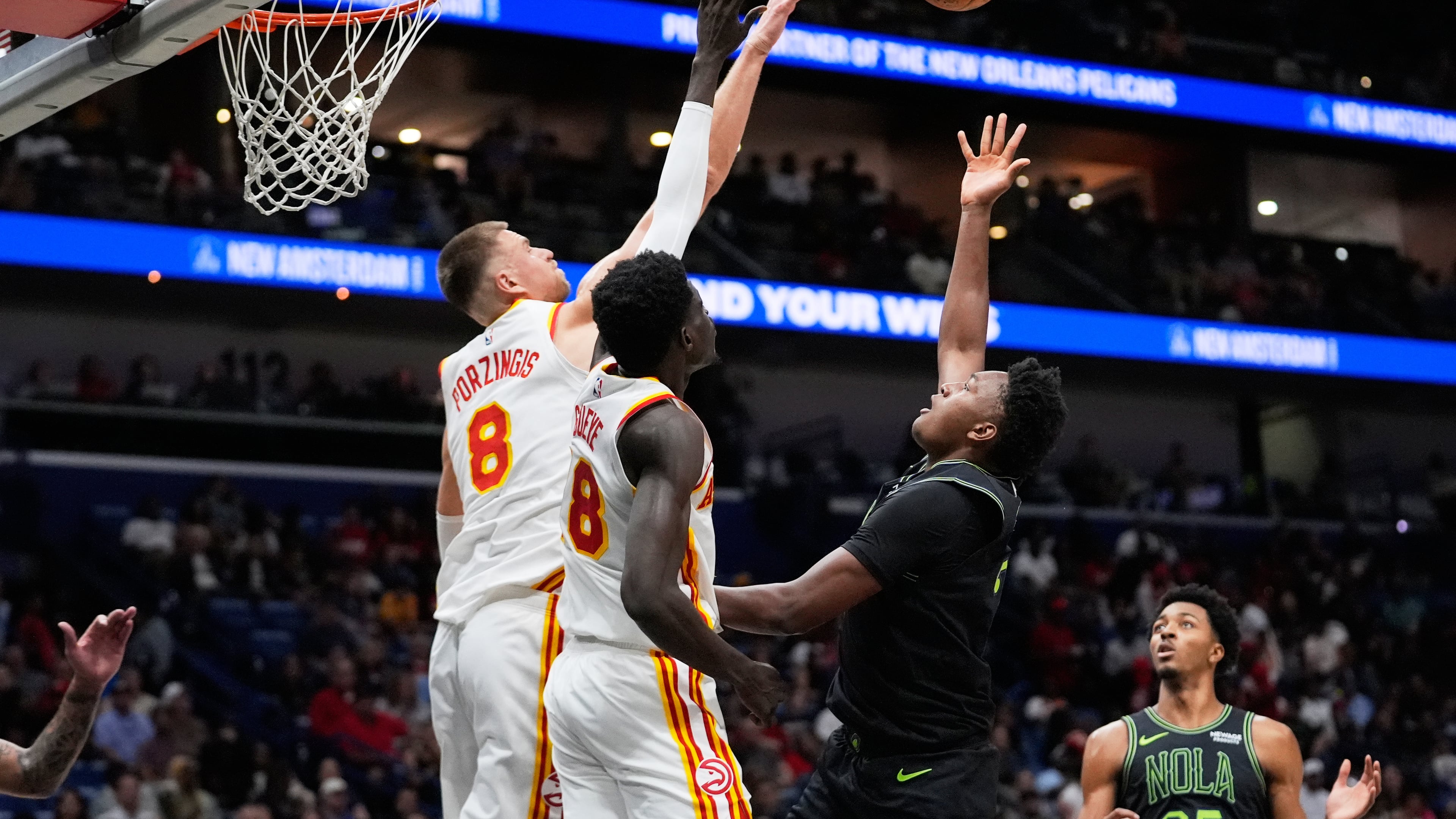 Kristaps Porzingis had a team-high 29 points for the Hawks in a 115-98 win over the New Orleans Pelicans on Saturday. (Gerald Herbert/AP)