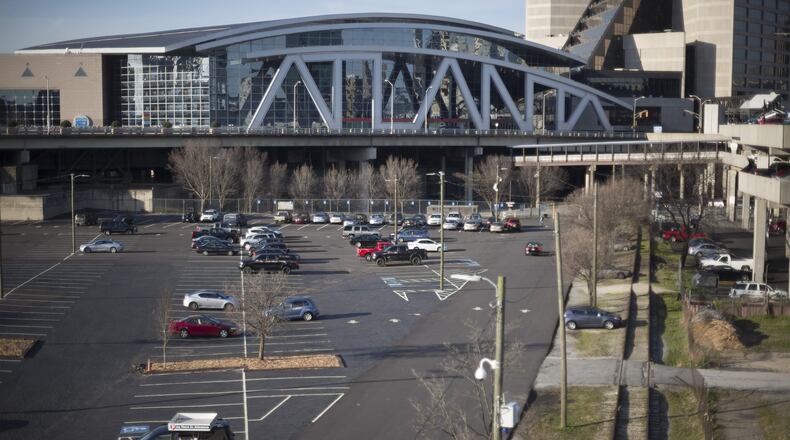 March 7, 2016 Atlanta: The Atlanta Hawks are looking to redevelop the area surrounding Philips Arena into a mixed-use entertainment district. The Gulch, shown here Monday afternoon March 7, 2016, is one area that could be used for the project. Ben Gray / bgray@ajc.com