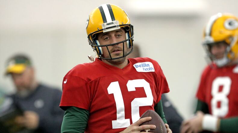 Green Bay Packers quarterback Aaron Rodgers (12) during practice Thursday, December 6, 2018 inside the Don Hutson Center in Ashwaubenon, WIs.