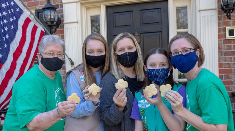 Deanna Simmons gathered her daughters and two granddaughters to bake from a 1922 recipe for Girl Scout Cookies. Pictured (from left) are Deanna Simmons, Bryn Hammock, Kelley Simmons Hammock, Aubree White and Kathryn Simmons White. Courtesy of Kathryn White
