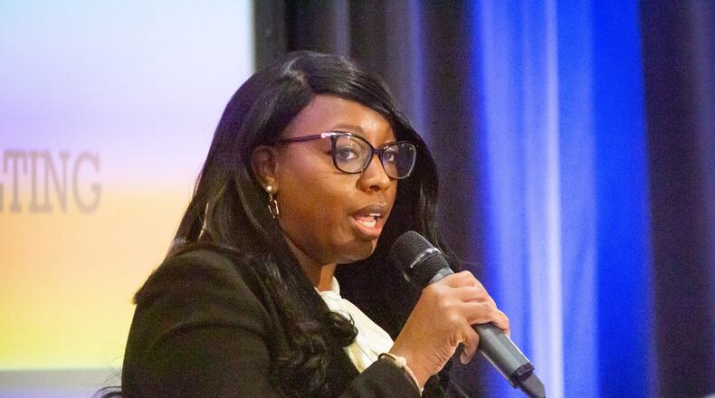County commission chair Nicole Love Hendrickson talks at a Fireside chat at the Crowne Plaza at Ravinia in Atlanta. STEVE SCHAEFER FOR THE ATLANTA JOURNAL-CONSTITUTION AJC FILE PHOTO