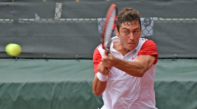 Georgia's Emil Reinberg during the NCAA Championships Wednesday, May 24, 2017, at the Dan Magill Tennis Complex in Athens.