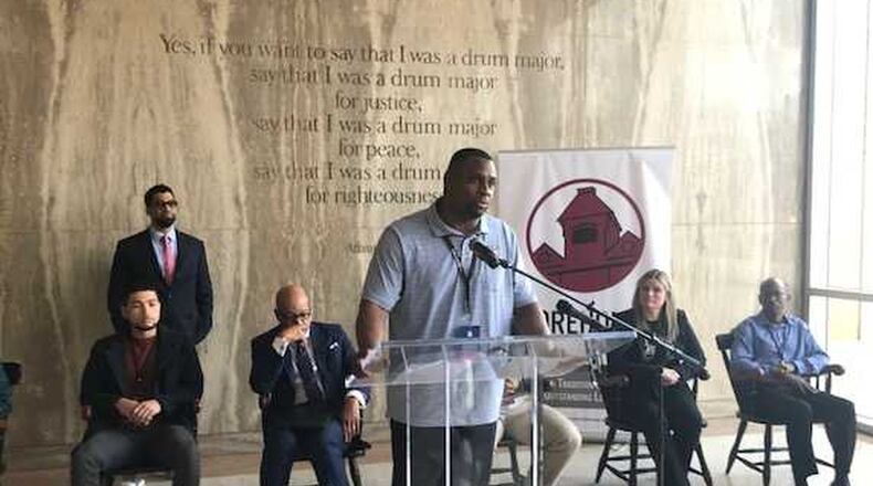 Former National Football League player Troy Vincent, now the league’s executive vice president of operations, speaks during a news conference Thursday, Feb. 22, 2018 about a workshop at Morehouse College to assist athletes in supporting social issues important to them. ERIC STIRGUS / ESTIRGUS@AJC.COM