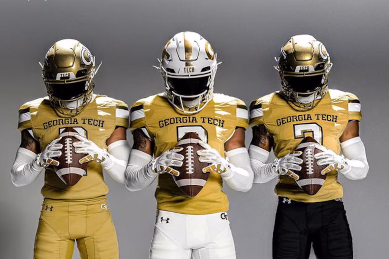 Georgia Tech's new uniforms can be combined into 12 color schemes. (Courtesy of Georgia Tech Athletics)