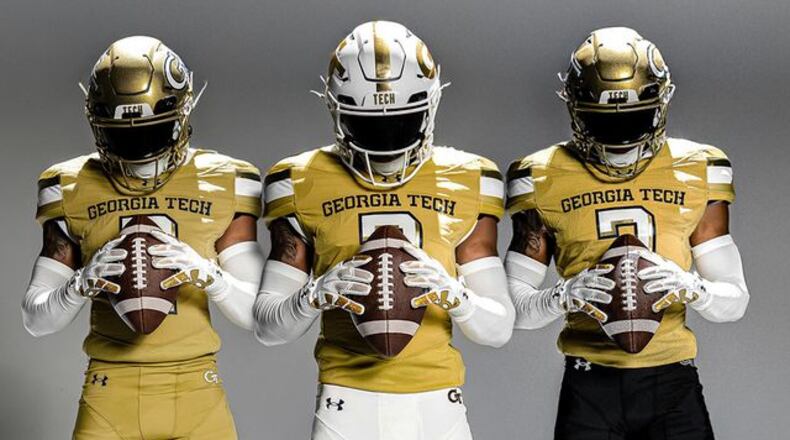 Georgia Tech's new uniforms can be combined into 12 color schemes. (Courtesy of Georgia Tech Athletics)