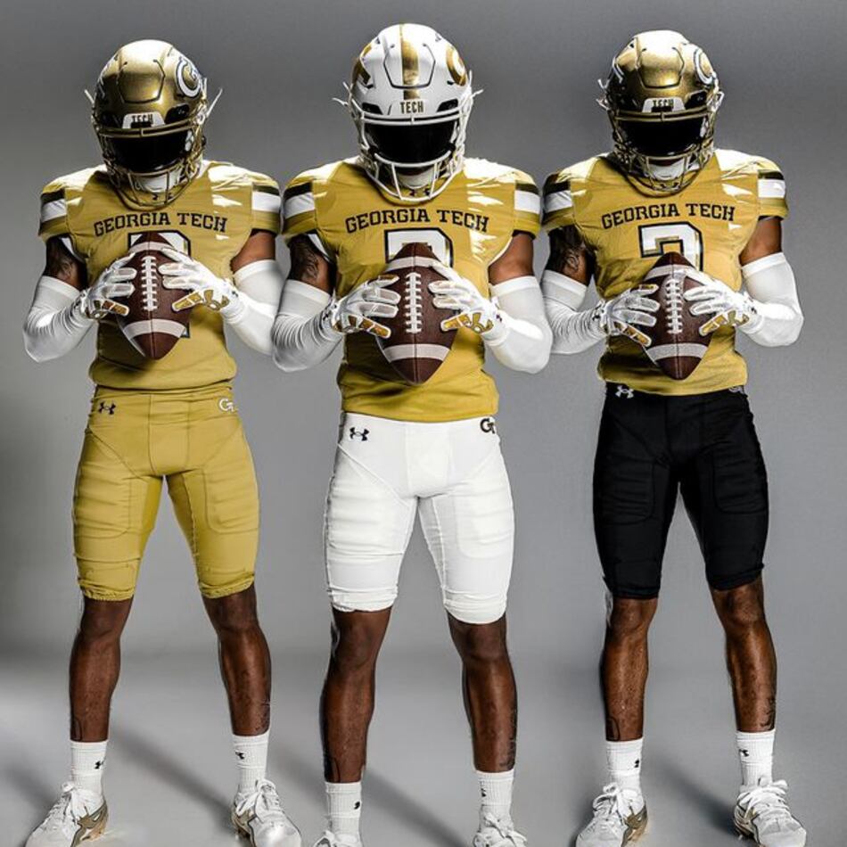 Georgia Tech's new uniforms can be combined into 12 color schemes. (Courtesy of Georgia Tech Athletics)