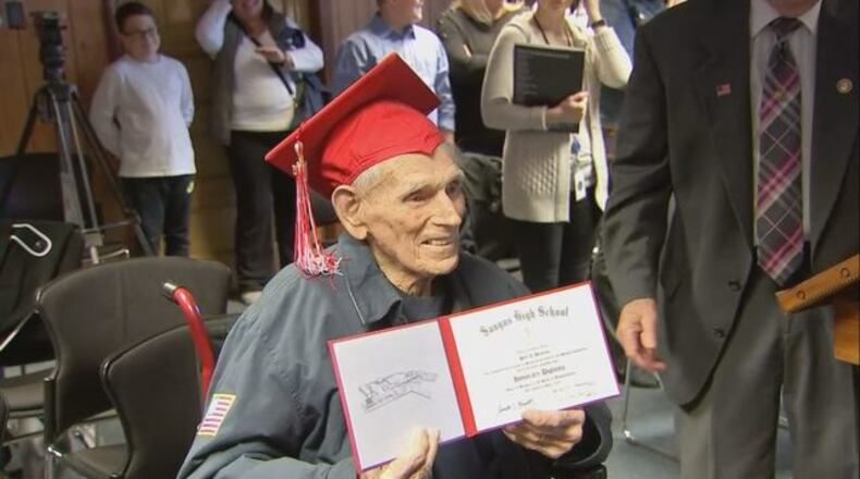 Peter Decareau was given his diploma decades after leaving to fight in World War II.