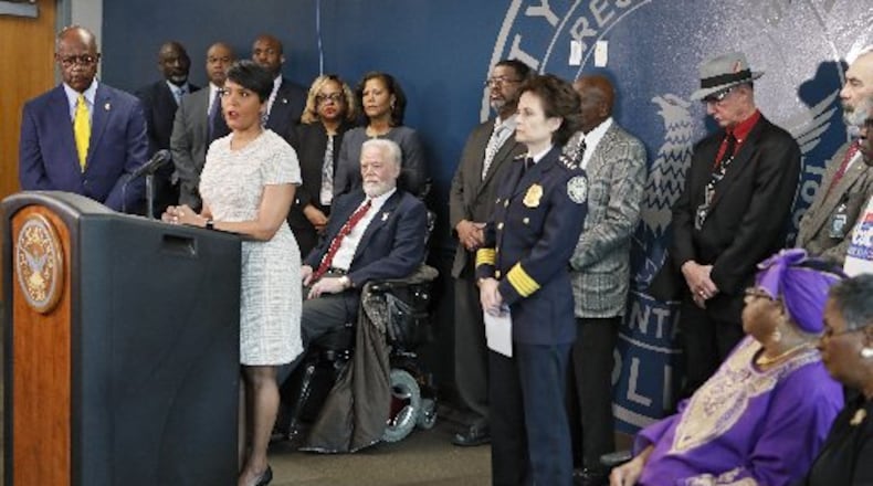 Atlanta Mayor Keisha Lance Bottoms speaks at a news conference Thursday, announcing a new look at the Atlanta Child Murders evidence.