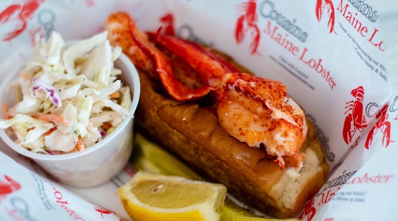 Large chunks of lobster are immediately apparent in the classic Maine lobster roll, your best option at Cousins Maine Lobster in Lenox Square mall. CONTRIBUTED BY HENRI HOLLIS
