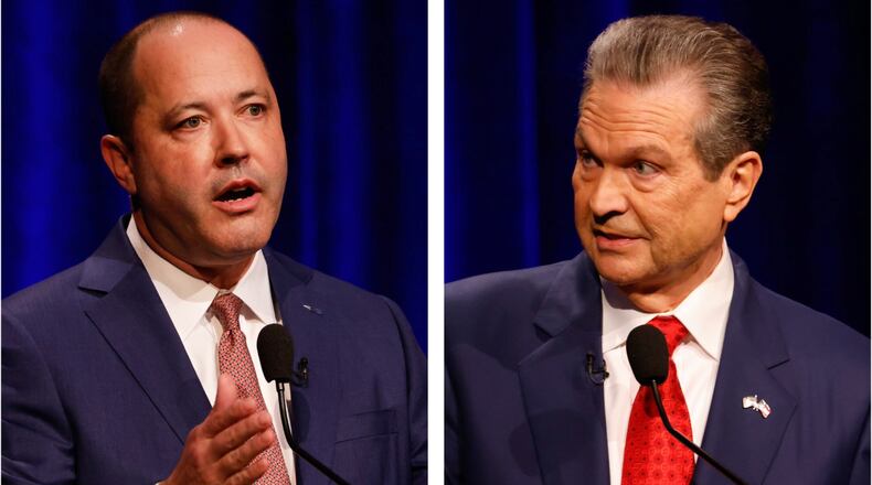 Georgia Attorney General and GOP gubernatorial candidate Chris Carr (left) and Republican rival Rick Jackson. (Arvin Temkar/AJC)