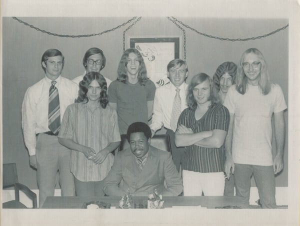 Alan Walden, on back row fourth from left, with members of Lynyrd Skynyrd in an undated photograph from the 1970s. (Contributed)