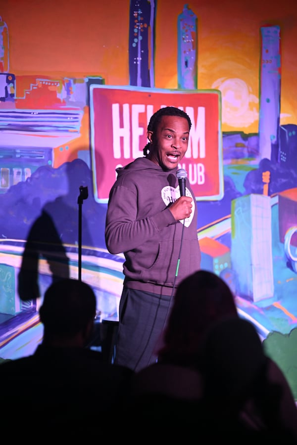 Rapper, actor and now comedian T.I. talked about his retirement from music, aging and his 15-year marriage during his show at Alpharetta's Helium Comedy Club on Friday. (Brandon Robinson for the AJC)