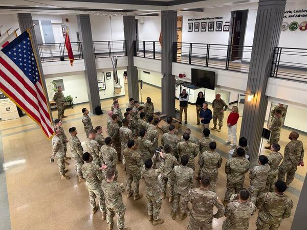 Gov. Brian Kemp speaks to a group of Georgia National Guard troops in Washington, D.C., in 2025. (Courtesy)