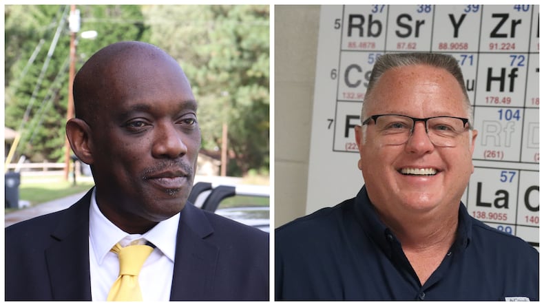 Wade Anthony (left) is challenging incumbent Dacula Mayor Trey King (right) in this year's election to lead the Gwinnett city. (Tyler Wilkins / tyler.wilkins@ajc.com)