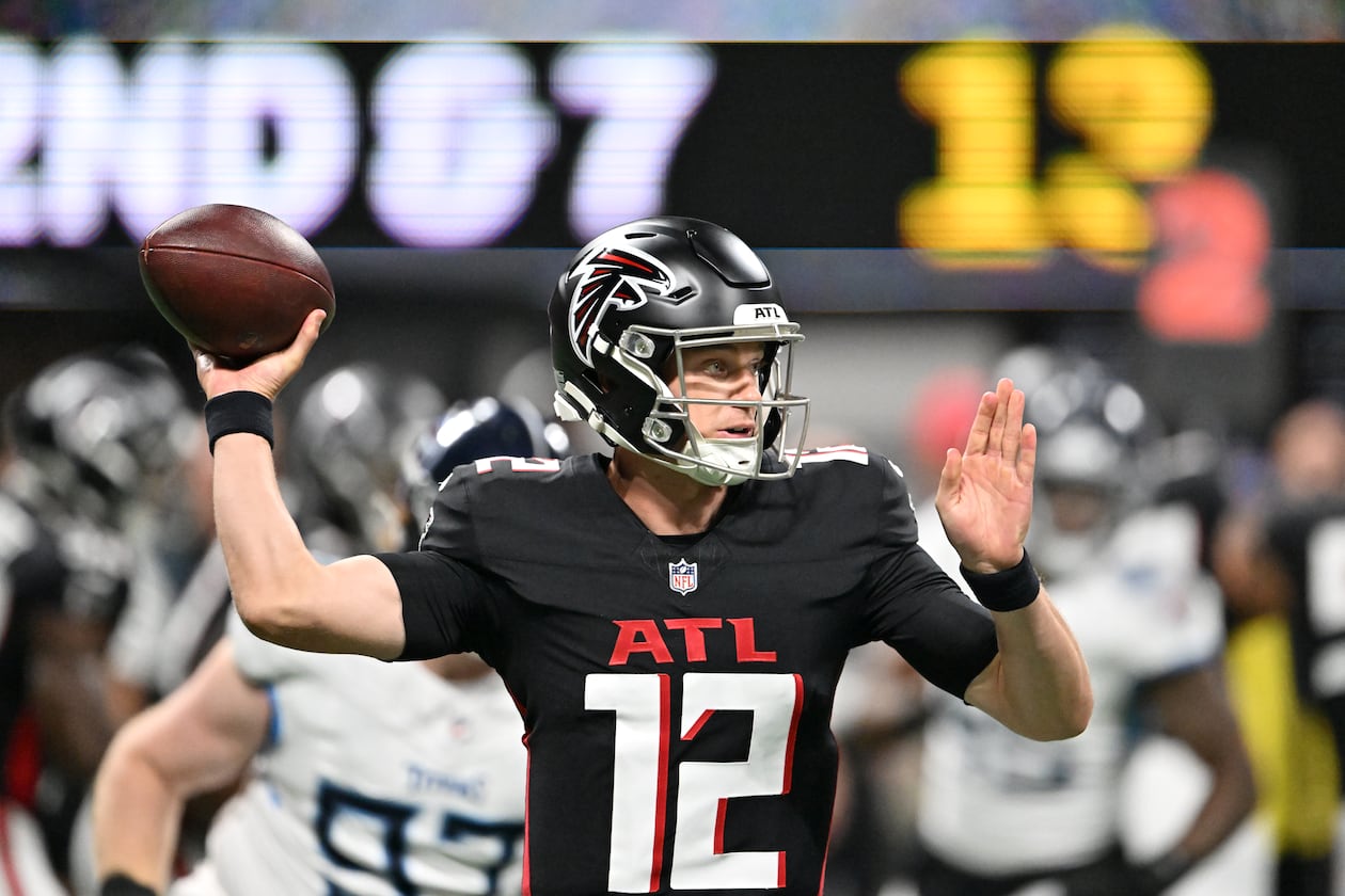 Quarterback Easton Stick, formerly of the Chargers, signed with the Falcons on April 21. He guided the team for most of the exhibition season. (Hyosub Shin/AJC)