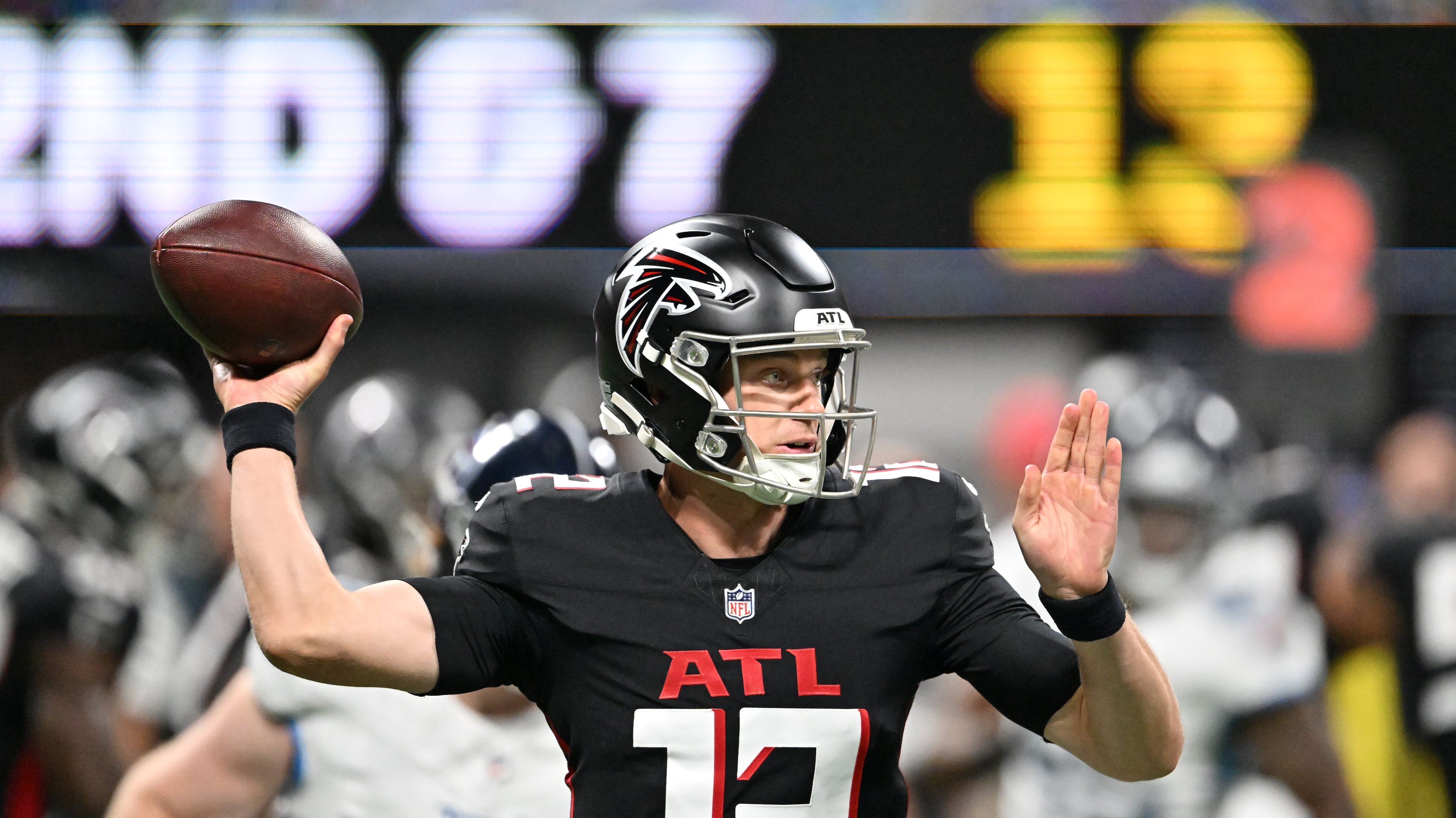 Quarterback Easton Stick, formerly of the Chargers, signed with the Falcons on April 21. He guided the team for most of the exhibition season. (Hyosub Shin/AJC)