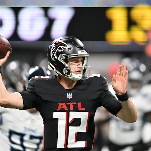 Quarterback Easton Stick, formerly of the Chargers, signed with the Falcons on April 21. He guided the team for most of the exhibition season. (Hyosub Shin/AJC)
