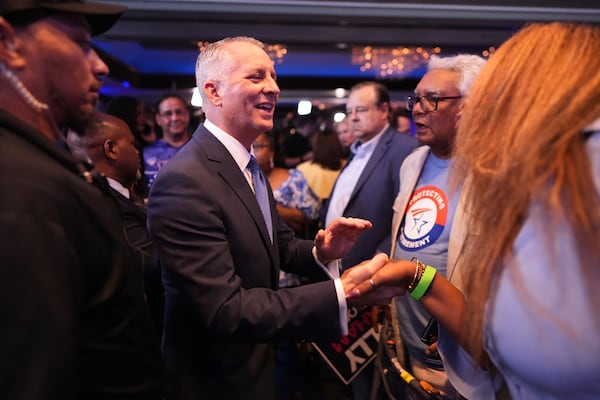 Florida Democratic nominee for governor David Jolly greets supporters during a primary election night watch party last month. (Rebecca Blackwell/AP)
