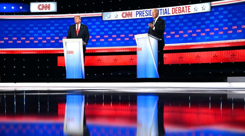 Former President and Republican presidential candidate Donald Trump, left, and President Joe Biden at the June 27 presidential debate in Atlanta. (Andrew Caballero-Reynolds/AFP via Getty Images/TNS)