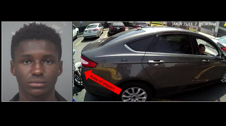 19-year-old Lamin Ceesay has been charged with two felonies, five misdemeanors and a traffic violation after police say he "intentionally" hit an officer's motorcycle and tried to flee a traffic stop.