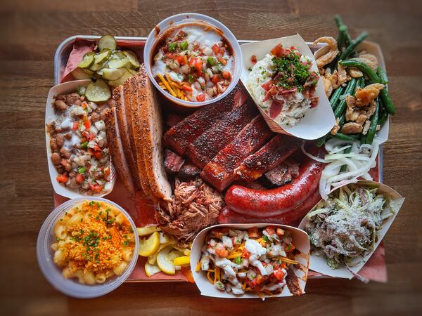 Dishes from the menu of Fox Bros. Bar-B-Q in Brookhaven. (Courtesy of Fox Bros. Bar-B-Q)