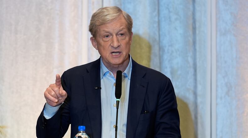 Tom Steyer speaks during a gubernatorial candidate forum on Latino and immigrant communities in Sacramento, Calif., Tuesday, April 14, 2026. (AP Photo/Godofredo A. Vásquez)