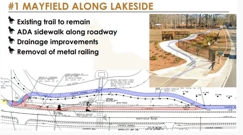 The first segment of the Mayfield Road Sidewalk/Multiuse Path Project will add a 5-foot-wide ADA sidewalk along the lakeside section of Mayfield road to complement the existing sidewalk closer to the lake. (Courtesy City of Milton)
