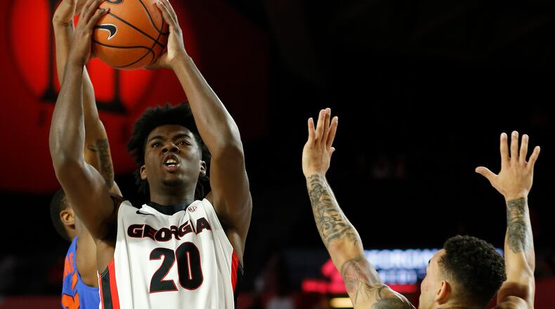 Georgia forward Rayshaun Hammonds (20) shoots against Florida in Athens, Ga., Tuesday, Jan. 30, 2018. (Joshua L. Jones/Athens Banner-Herald via AP)