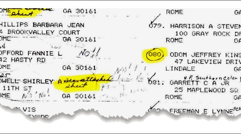 This is a detail from the prosecutor’s list of potential jurors in the Timothy Tyrone Foster case. African-American jurors were noted as “B” and often “No!” handwritten by their names.